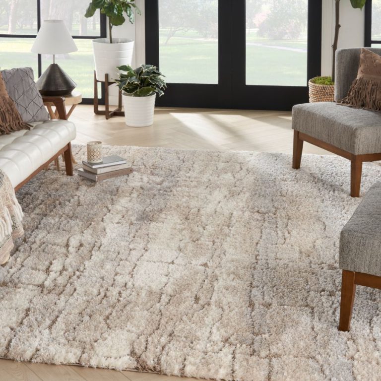 Beige and Ivory shag rug in a living room