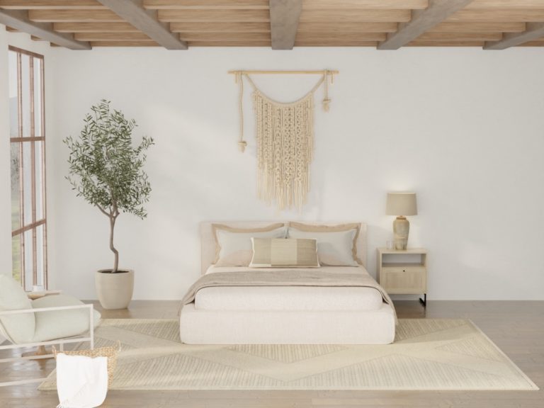 Washable jute rug in a bedroom