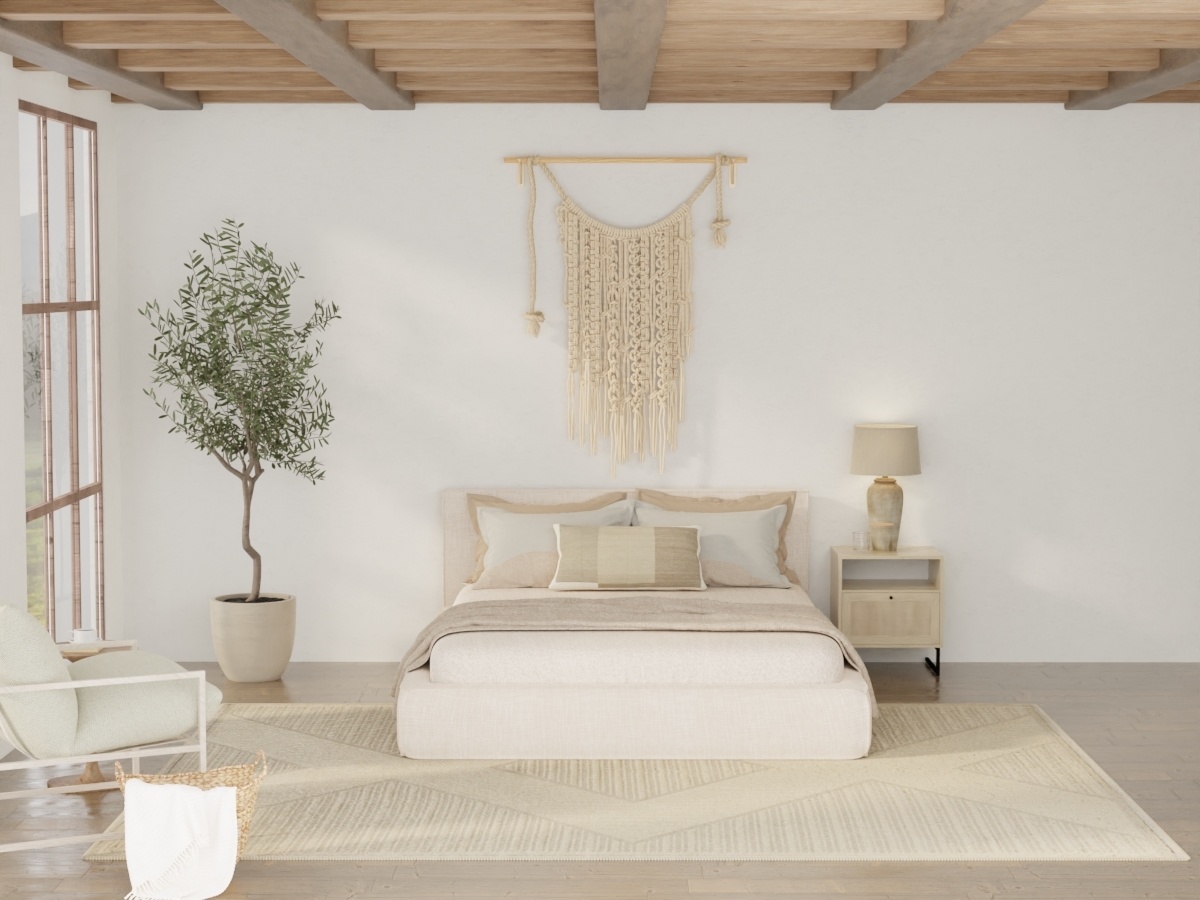 Washable jute rug in a bedroom